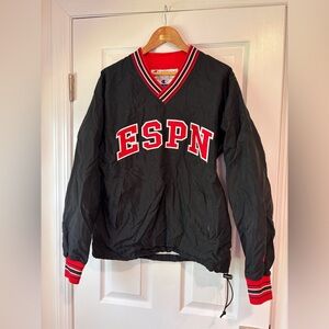 Vintage Champion ESPN black pullover windbreaker jacket with red & white trim S